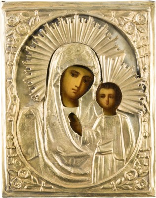 Picture KLEINE IKONE MIT DER GOTTESMUTTER VON KASAN (KASANSKAJA) MIT OKLAD