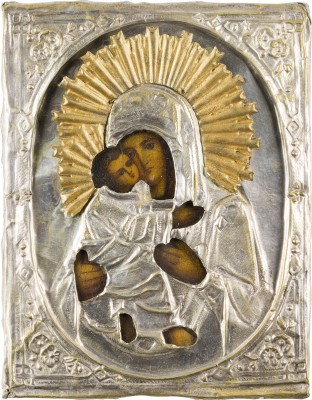 Bild KLEINE IKONE MIT DER GOTTESMUTTER VON WLADIMIR (WLADIMIRSKAJA) MIT OKLAD