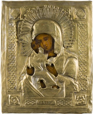 Bild KLEINE IKONE MIT DER GOTTESMUTTER VON WLADIMIR (WLADIMIRSKAJA) MIT OKLAD