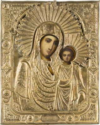 Picture KLEINE IKONE MIT DER GOTTESMUTTER VON KASAN (KASANSKAJA) MIT OKLAD