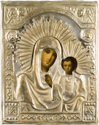 Bild KLEINE IKONE MIT DER GOTTESMUTTER VON KASAN (KASANSKAJA) MIT OKLAD