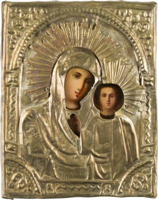 Picture KLEINE IKONE MIT DER GOTTESMUTTER VON KASAN (KASANSKAJA) MIT OKLAD