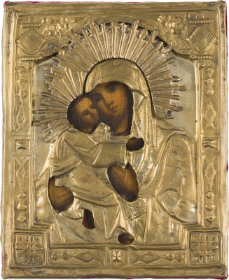 Bild KLEINE IKONE MIT DER GOTTESMUTTER VON WLADIMIR (WLADIMIRSKAJA) MIT OKLAD