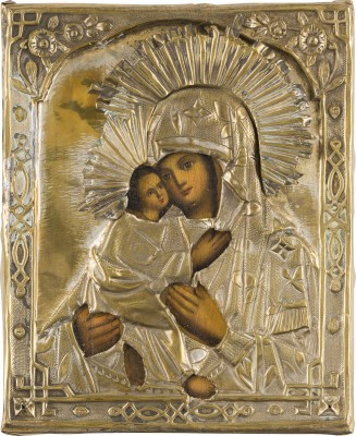 Bild KLEINE IKONE MIT DER GOTTESMUTTER VON WLADIMIR (WLADIMIRSKAJA) MIT OKLAD