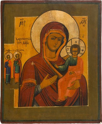 Picture IKONE MIT DER GOTTESMUTTER VON SMOLENSK (SMOLENSKAJA) UND DEN HEILIGEN KOSMAS UND DAMIAN