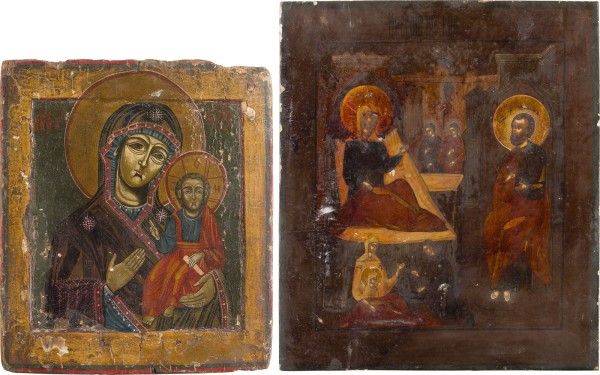 Auktion 156<br>ZWEI IKONEN: GEBURT DER GOTTESMUTTER UND GOTTESMUTTER VON SMOLENSK (SMOLENSKAJA)