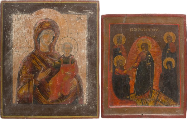 Auktion 156<br>ZWEI IKONEN: GOTTESMUTTER VON SMOLENSK (SMOLENSKAJA) UND HÖLLENFAHRT CHRISTI