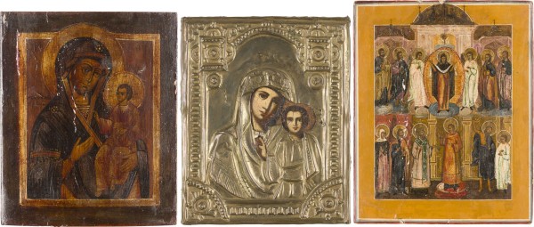 Auktion 156<br>DREI IKONEN MIT GNADENBILDERN DER GOTTESMUTTER