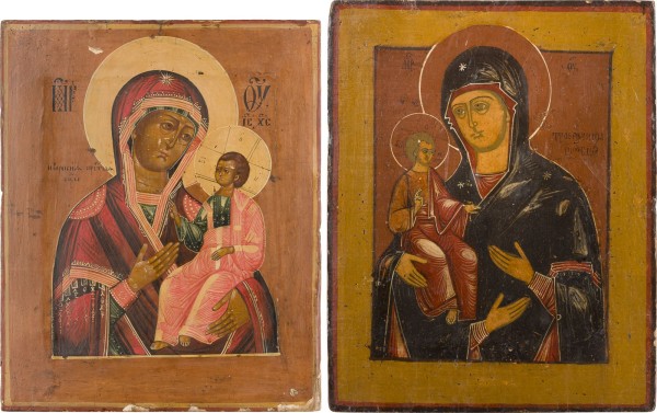 Auktion 156<br>ZWEI IKONEN: GOTTESMUTTER 'IWERSKAJA' UND GOTTESMUTTER 'TRICHEIROUSA'
