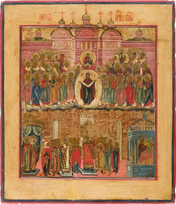 Bild GROSSFORMATIGE IKONE MIT DEM SCHLEIERWUNDER DER GOTTESMUTTER (POKROW)