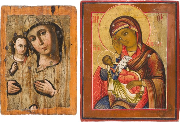 Auction 156<br>ZWEI KLEINE IKONEN MIT GNADENBILDERN DER GOTTESMUTTER