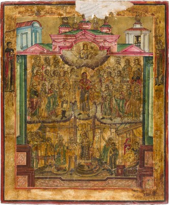 Bild GROSSFORMATIGE IKONE MIT DEM SCHLEIERWUNDER DER GOTTESMUTTER (POKROW)