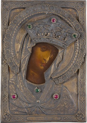 Auktion 156<br>KLEINE UND FEINE IKONE MIT DER 'GRIECHISCHEN GOTTESMUTTER' MIT VERMEIL-OKLAD