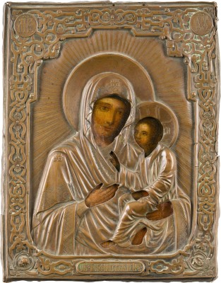 Bild KLEINE IKONE MIT DER GOTTESMUTTER VON TICHWIN (TICHWINSKAJA) MIT OKLAD