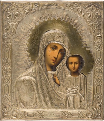 Bild IKONE MIT DER GOTTESMUTTER VON KASAN (KASANSKAJA) MIT OKLAD