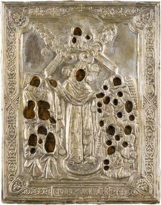 Bild KLEINE IKONE MIT DER GOTTESMUTTER 'FREUDE ALLER LEIDENDEN' MIT DEN MÜNZEN