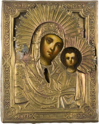 Bild KLEINE IKONE MIT DER GOTTESMUTTER VON KASAN (KASANSKAJA) MIT OKLAD