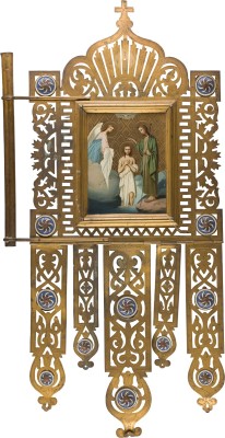 Auktion 156<br>GROSSE PROZESSIONS-IKONE MIT DER TAUFE CHRISTI UND DER GOTTESMUTTER 'POTSCHEWSKAJA'