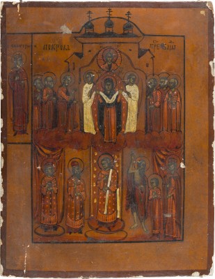 Bild KLEINE IKONE MIT DEM SCHLEIERWUNDER DER GOTTESMUTTER (POKROW)