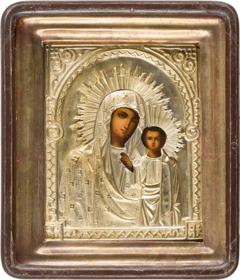 Bild IKONE MIT DER GOTTESMUTTER VON KASAN (KASANSKAJA) MIT OKLAD IM KIOT