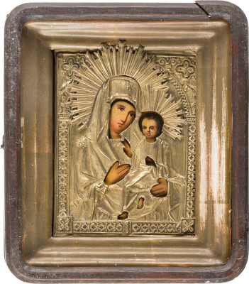 Bild IKONE MIT DER GOTTESMUTTER VON TICHWIN (TICHWINSKAJA) MIT OKLAD IM KIOT