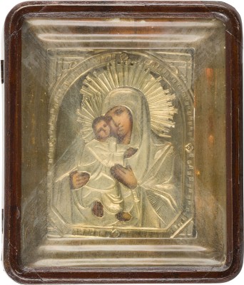 Picture KLEINE IKONE MIT DER GOTTESMUTTER VON WLADIMIR (WLADIMIRSKAJA) MIT OKLAD IM KIOT