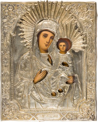 Bild KLEINE IKONE MIT DER GOTTESMUTTER VON SMOLENSK (SMOLENSKAJA) MIT OKLAD