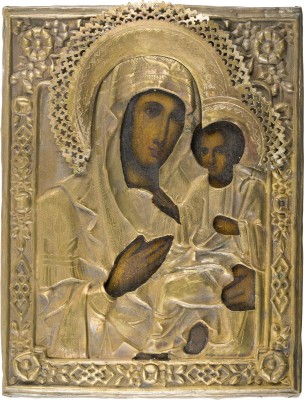 Picture KLEINE IKONE MIT DER GOTTESMUTTER VON TICHWIN (TICHWINSKAJA) MIT OKLAD