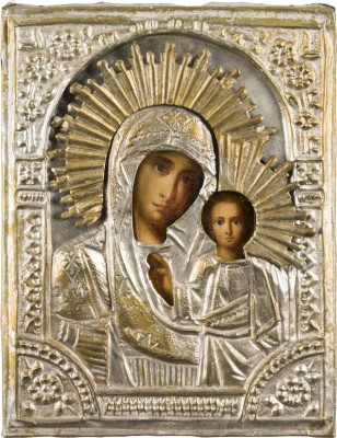 Picture KLEINE IKONE MIT DER GOTTESMUTTER VON KASAN (KASANSKAJA) MIT OKLAD