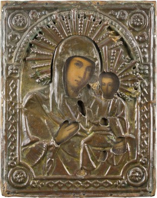 Picture KLEINE IKONE MIT DER GOTTESMUTTER VON TICHWIN (TICHWINSKAJA) MIT OKLAD