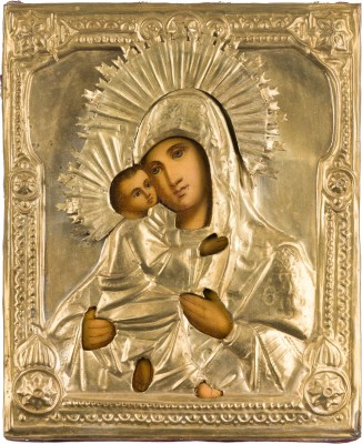 Bild KLEINE IKONE MIT DER GOTTESMUTTER VON WLADIMIR (WLADIMIRSKAJA) MIT OKLAD