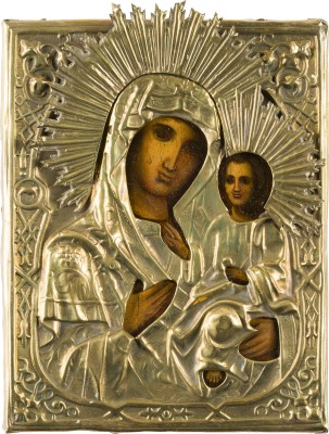 Picture KLEINE IKONE MIT DER GOTTESMUTTER 'IWERSKAJA' MIT OKLAD
