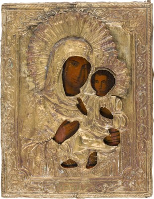 Picture KLEINE IKONE MIT DER GOTTESMUTTER VON TICHWIN (TICHWINSKAJA) MIT OKLAD