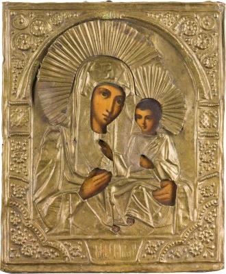 Bild IKONE MIT DER GOTTESMUTTER 'IWERSKAJA' MIT OKLAD