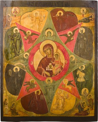 Auction 156<br>MONUMENTALE IKONE MIT DER GOTTESMUTTER 'UNVERBRENNBARER DORNBUSCH' AUS EINER KIRCHEN-IKONOSTASE