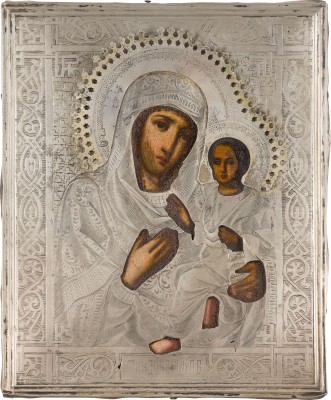 Picture KLEINE IKONE MIT DER GOTTESMUTTER VON TICHWIN (TICHWINSKAJA) MIT SILBER-OKLAD