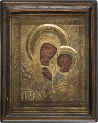 Bild KLEINE IKONE MIT DER GOTTESMUTTER VON KASAN (KASANSKAJA) MIT OKLAD IM KIOT