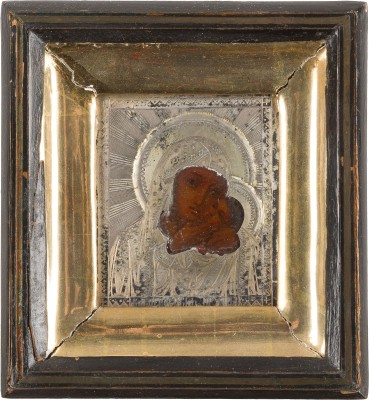 Bild MINIATUR-IKONE MIT DER GOTTESMUTTER 'KASPEROWSKAJA' MIT SILBER-OKLAD IM KIOT