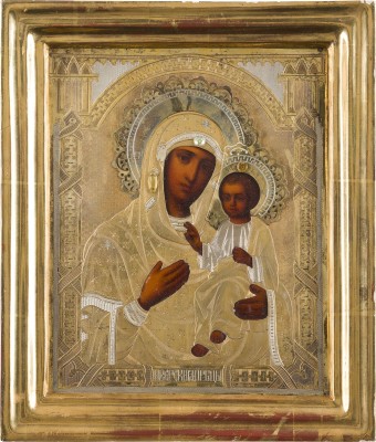 Auktion 156<br>IKONE MIT DER GOTTESMUTTER 'IWERSKAJA' MIT VERMEIL-OKLAD