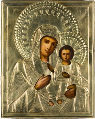 Bild KLEINE IKONE MIT DER GOTTESMUTTER VON SMOLENSK (SMOLENSKAJA) MIT OKLAD