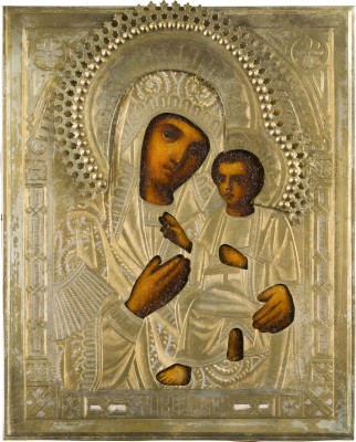 Picture KLEINE IKONE MIT DER GOTTESMUTTER VON TICHWIN (TICHWINSKAJA) MIT OKLAD