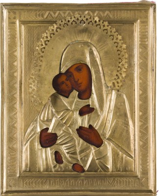 Bild KLEINE IKONE MIT DER GOTTESMUTTER VON WLADIMIR (WLADIMIRSKAJA) MIT OKLAD