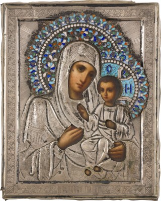 Picture KLEINE IKONE MIT DER GOTTESMUTTER 'IWERSKAJA' MIT CLOISONNÉ-EMAIL-OKLAD