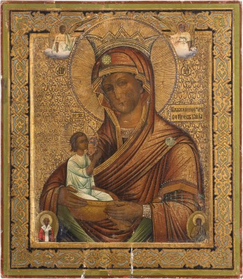 Picture SEHR SELTENE UND GROSSE IKONE MIT DER GOTTESMUTTER 'GESEGNET IST DER BAUCH, DER DICH GETRAGEN HAT, UND DIE BRUSTWARZEN, DIE DICH GEFÜTTERT HABEN'