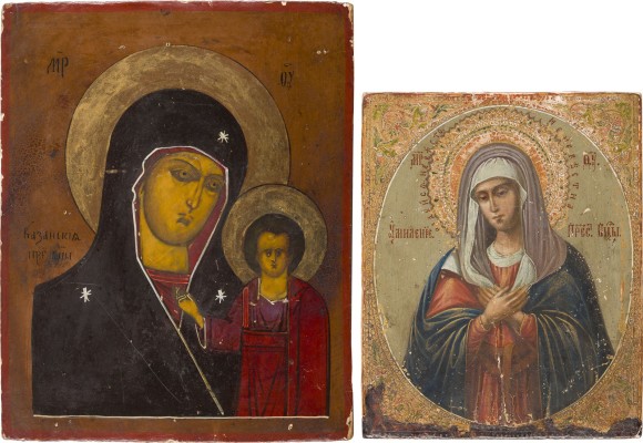 Auction 156<br>ZWEI IKONEN: GOTTESMUTTER 'RÜHRUNG' VOM SERAFIM-KLOSTER IN DIVEEVO UND GOTTESMUTTER VON KASAN (KASANSKAJA)