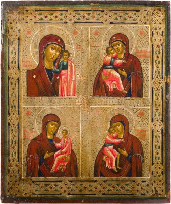 Bild VIERFELDER-IKONE MIT VIER GNADENBILDERN DER GOTTESMUTTER