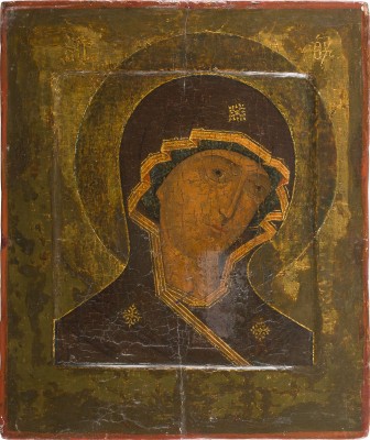 Auction 156<br>SEHR FEINE IKONE MIT DER GOTTESMUTTER AUS EINER DEESIS