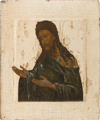 Auction 156<br>SEHR FEINE IKONE MIT JOHANNES DEM VORLÄUFER AUS EINER DEESIS