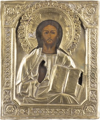 Bild IKONE MIT CHRISTUS PANTOKRATOR MIT OKLAD