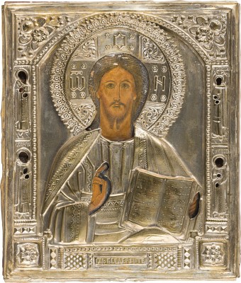 Auktion 156<br>IKONE MIT CHRISTUS PANTOKRATOR MIT OKLAD